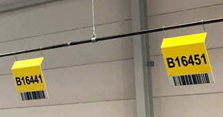 ONE2ID ophangen magazijnborden aan het plafond