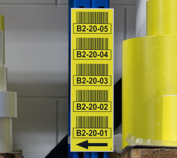ONE2ID warehouse signs pallet racking uprights aisles