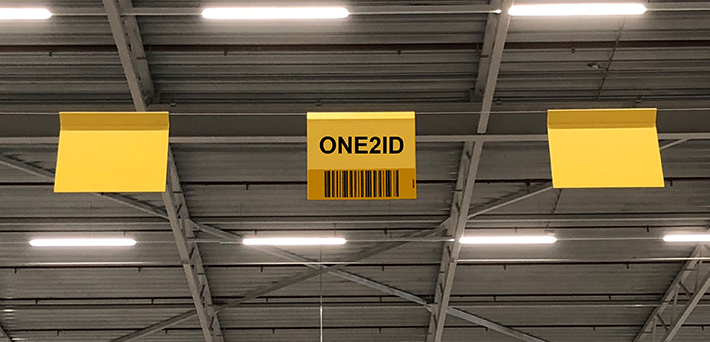 ONE2ID warehouse hanging sign clip-on bulk storage staging area