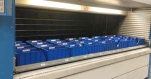 ONE2ID warehouse labels vertical storage system carousel Paternoster Kardex